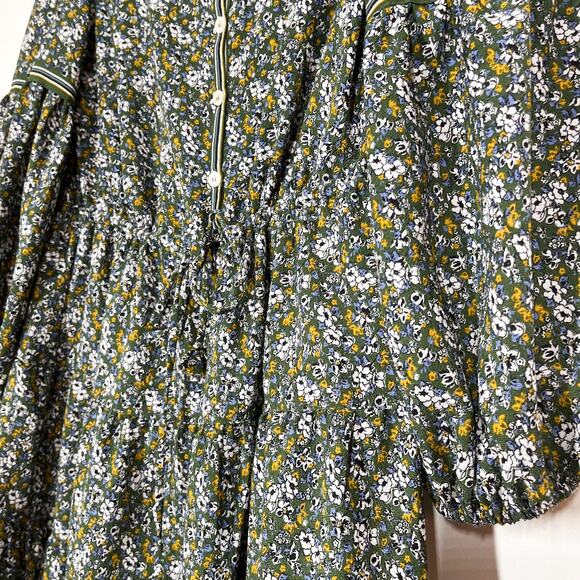 Max Studio Tiered Floral Long Sleeves Dress Sz‎ XS Relaxed Fit Green Multicolor - Picture 6 of 14